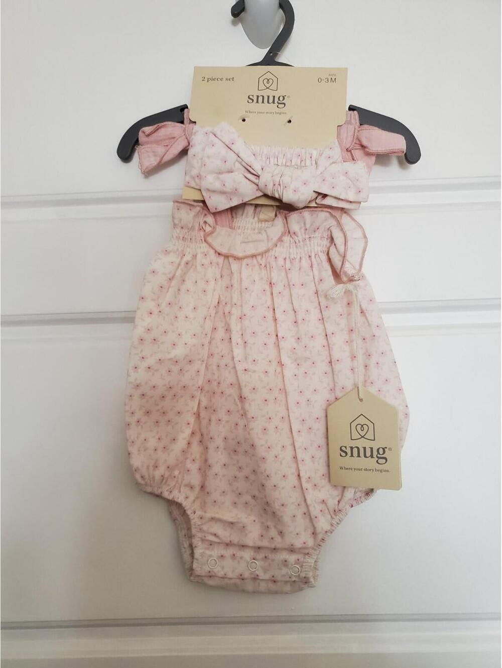 Baby 0-3 Months Pink Floral Romper With Headband